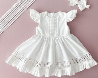 Cotton & Lace Christening Dress: Baby Girl Baptism Outfit
