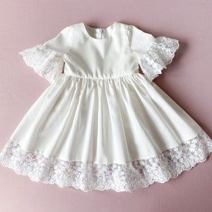 Lace Ivory Baptism Dress: Natural Cotton Christening Gown