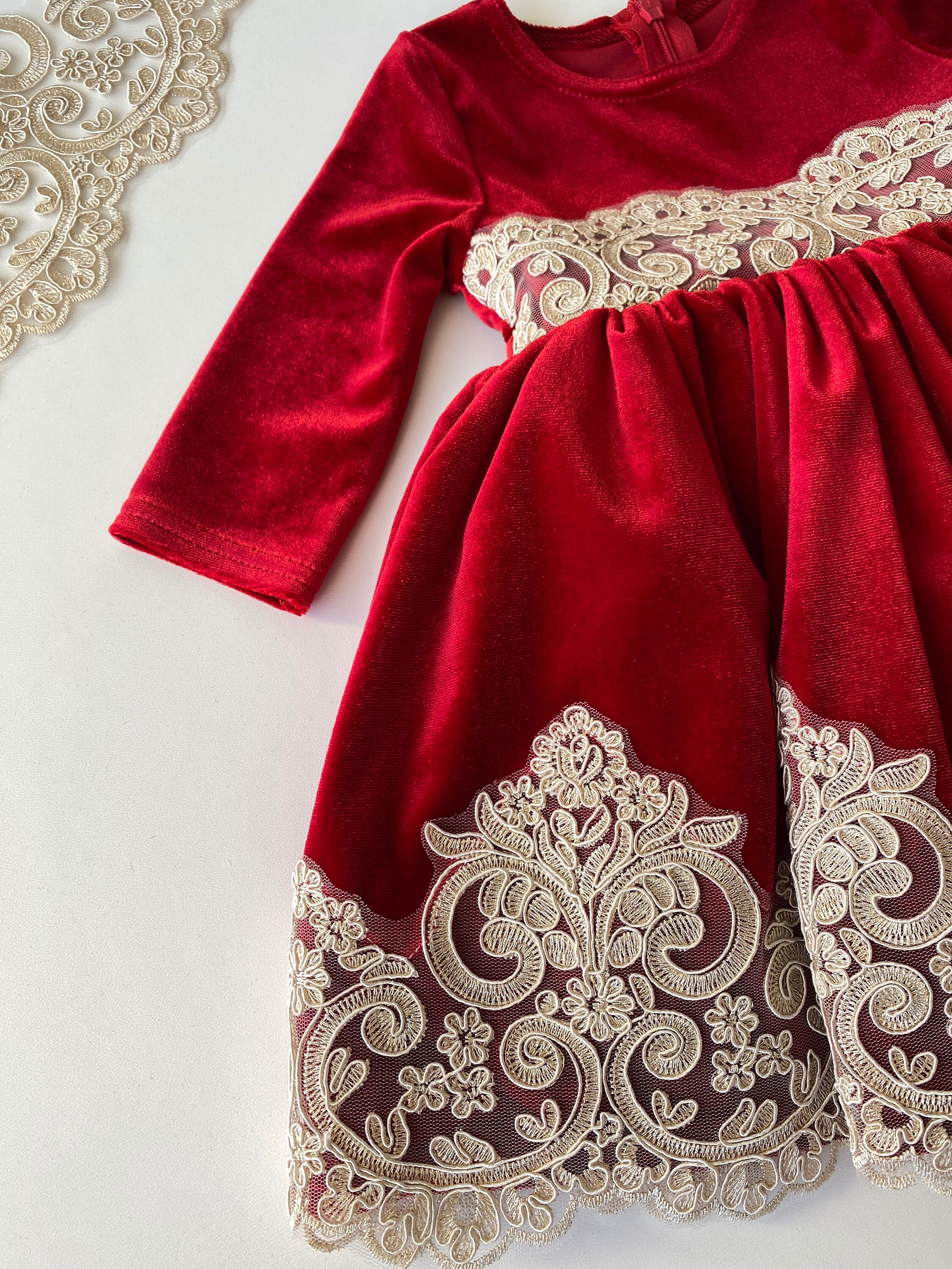 newborn red velvet christmas dress Infant Velvet Dress