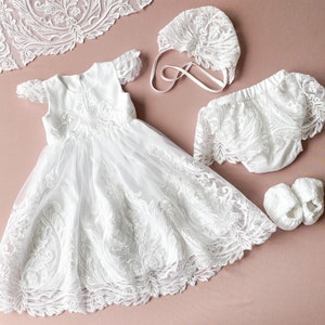 Christening dress, Christening gown, Christening bonnet, Baby girl baptism dress, Baptism gown, Baby girl christening dress, Baptism outfit