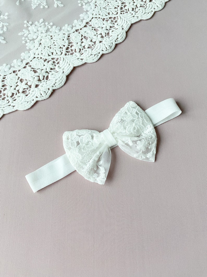 Baby headband, baby christening bows, baby baptism headband image 2