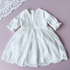 Lace Christening Dress: Natural Cotton Baptismal Gown