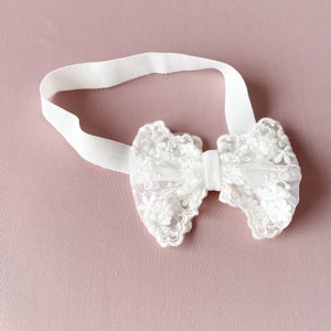 Baptism Headband For Baby Girl Headband Bow Lace Baby Girl Baptism Headband image 1