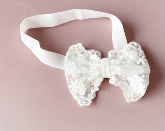 Baptism Headband For Baby Girl Headband Bow Lace Baby Girl Baptism Headband