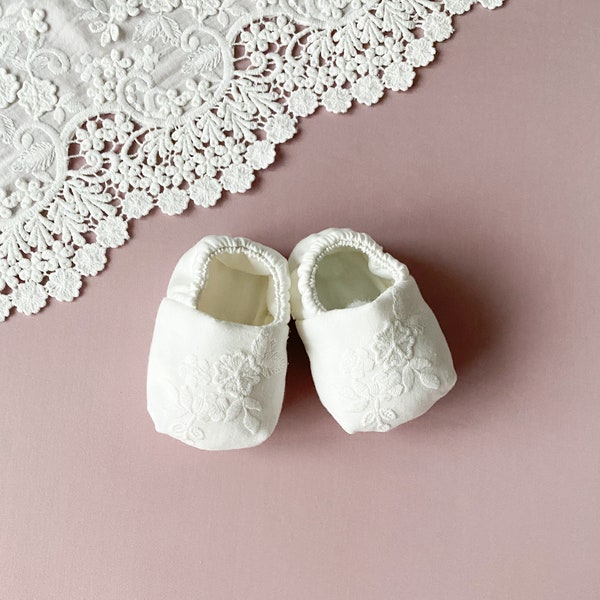 Ivory baptism shoes, christening booties, christening shoes for baby girl