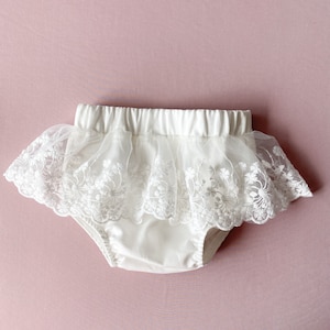 Ivory Lace Baby Bloomers: Natural Cotton Christening Outfit
