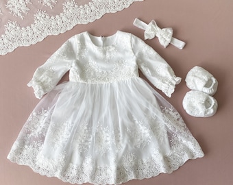 Baptismal Gown for Baby Girl, Dedication outfit, Christening white set