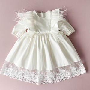 Baby Girl Ivory Baptism Dress: Cotton Lace Christening Gown