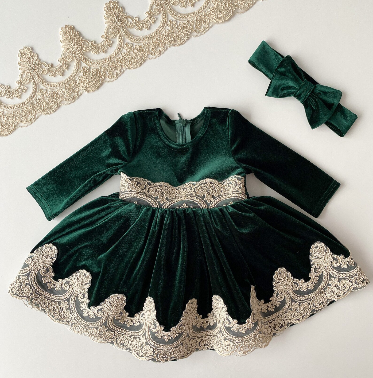 Flower Girl Dress Green Velvet Dress Toddler Flower Girl Etsy