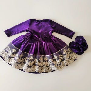 Purple Velvet Flower Girl Dress: Lace Tulle Bridesmaid Outfit