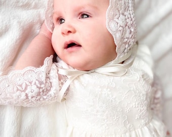 Lace Baptism Dress: White Christening Gown, Blessing Outfit
