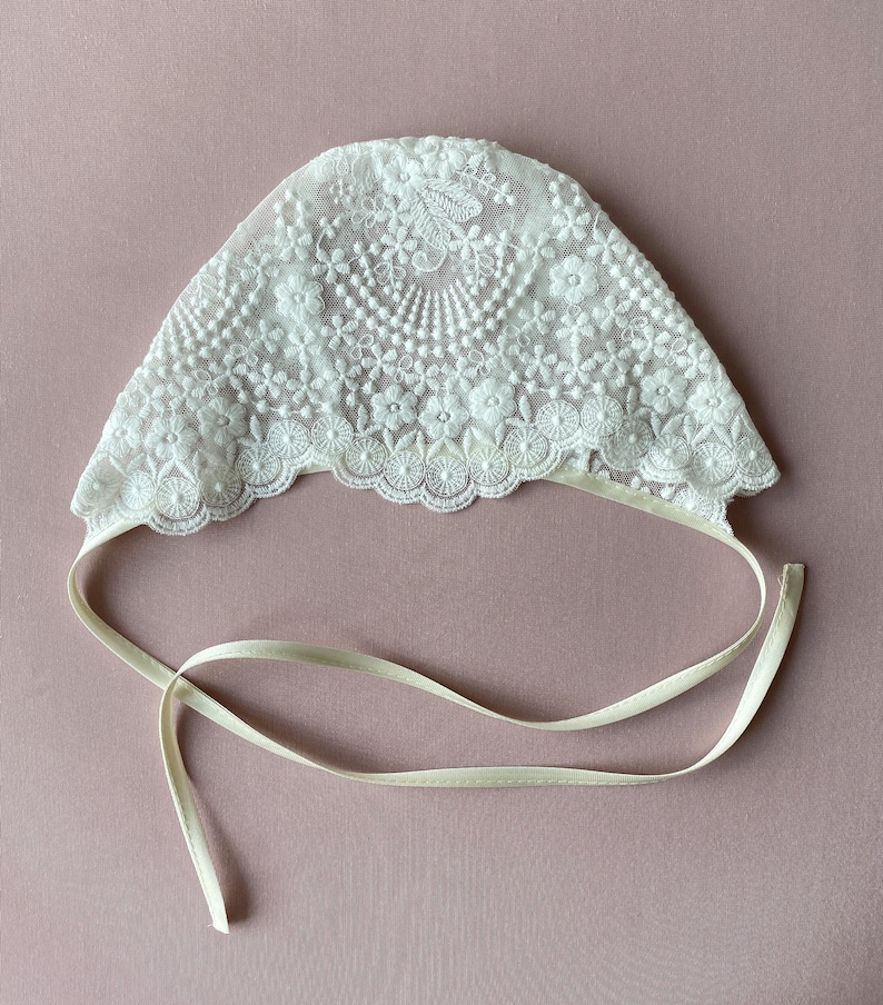 Baptism hat, baptism bonnet, christening bonnet, lace bonnet image 4