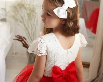 Ivory Lace Tulle Flower Girl Dress, Boho Baby Toddler Special Occasion Gown