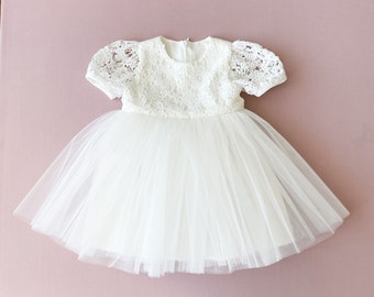 Baptism dress, baby girl blessing dress with tulle skirt