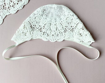 Lace Bonnet: White Baptism Bonnet for Baby Girl