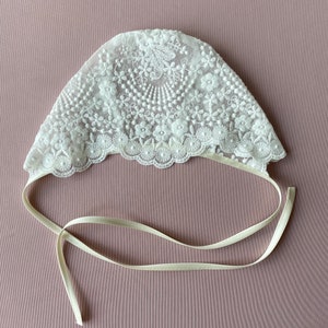 Baptism hat, baptism bonnet, christening bonnet, lace bonnet image 3