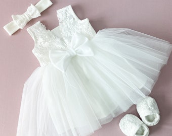 Tulle Christening Dress: Satin & Cotton Lined Baptism Outfit