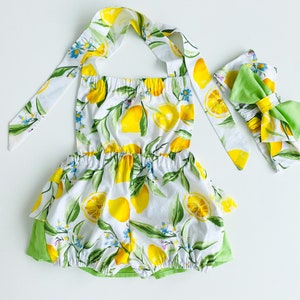 Citrus baby shower gift, lemon baby bloomer, 1st birthday citrus outfit, summer girl citrus outfit image 3