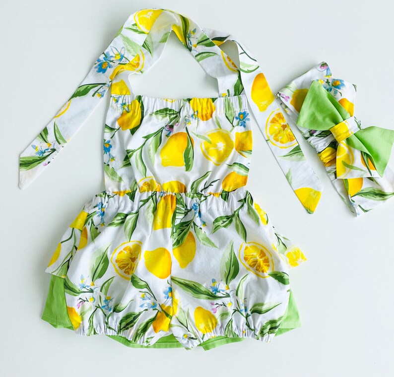 Citrus baby shower gift, lemon baby bloomer, 1st birthday citrus outfit, summer girl citrus outfit image 3