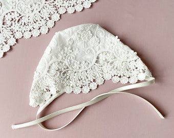 Christening bonnet, baptism bonnet for girl, lace bonnet baby