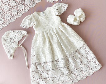 Christening gown set, newborn baptism dress, baptismal gown for baby girl