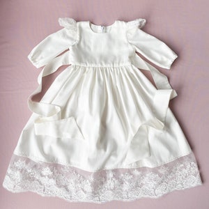 Lace Christening Gown: Natural Cotton Baptism Dress