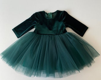 Emerald Green Velvet Christmas Dress: Baby Girl Holiday Outfit