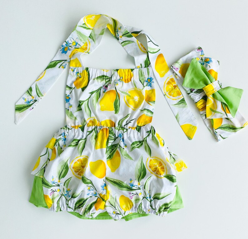 Citrus baby shower gift, lemon baby bloomer, 1st birthday citrus outfit, summer girl citrus outfit image 5