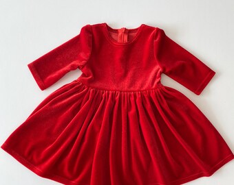 Handmade Red Velvet Christmas Dress: Toddler Girl Holiday Outfit