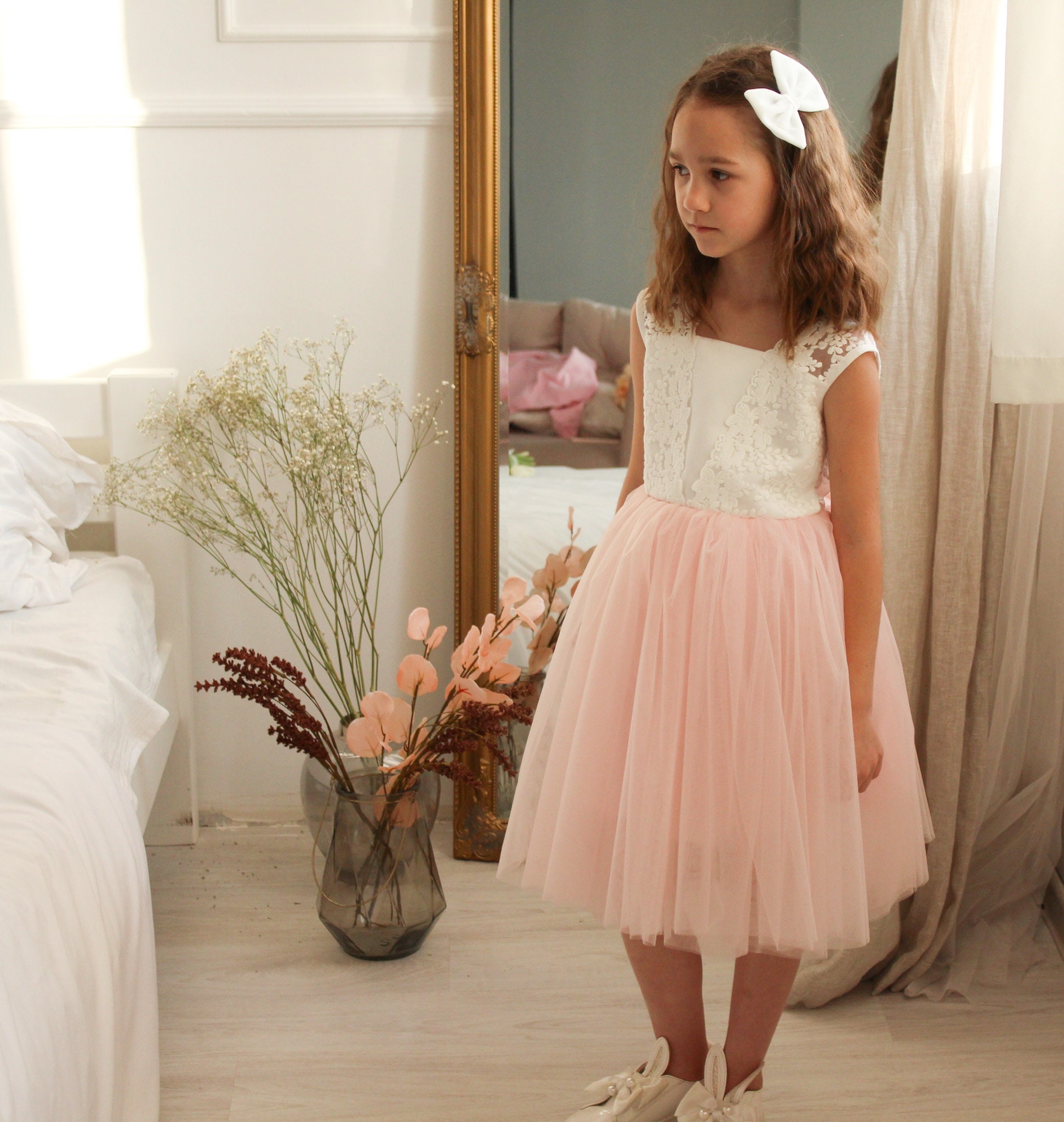 Armoniia White & Gold Flower Girl Dress