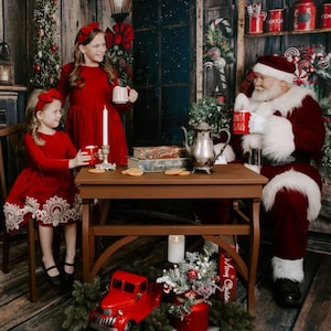 Handmade Red Velvet Christmas Dress with Headband