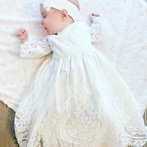 Lace Christening Gown: Cotton Baptism Baby Girl Dress