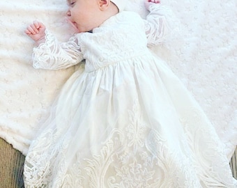 Lace Christening Gown, Cotton Baptism Baby Girl Dress, Baptism outfit