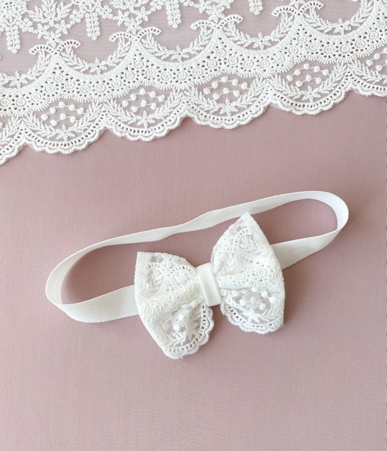 Baby headband, lace baby girl headband, baptism favors, baby girl gift 画像 2