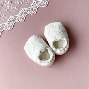 Ivory Christening Booties: Baby Baptism Shoes, Soft Sole