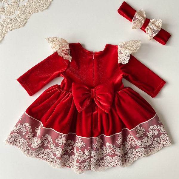 Red special occasion dress, christmas dress, christmas girl outfit, toddler christmas dress