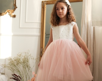 Blush Pink Tulle Flower Girl Dress: Lace & Satin, Rustic Wedding