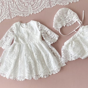 Handmade Floral Lace Christening Gown: Baby Blessing Dress Set
