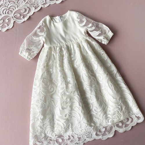 Baby Girl Christening Dress Long Sleeve Baptism Dress Lace Etsy