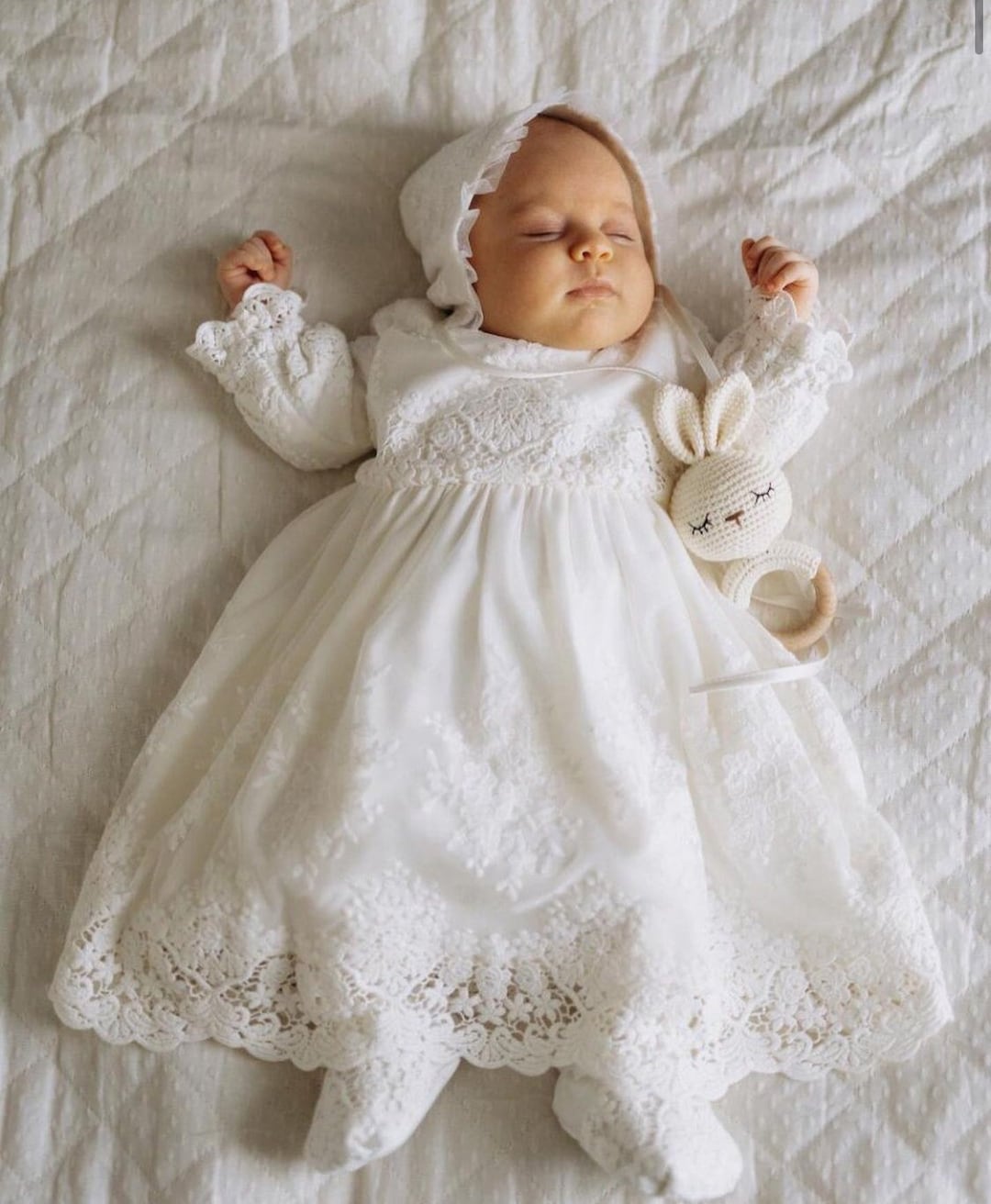 Baptism Dress for Baby Girl, Christening Gown, White Blessing