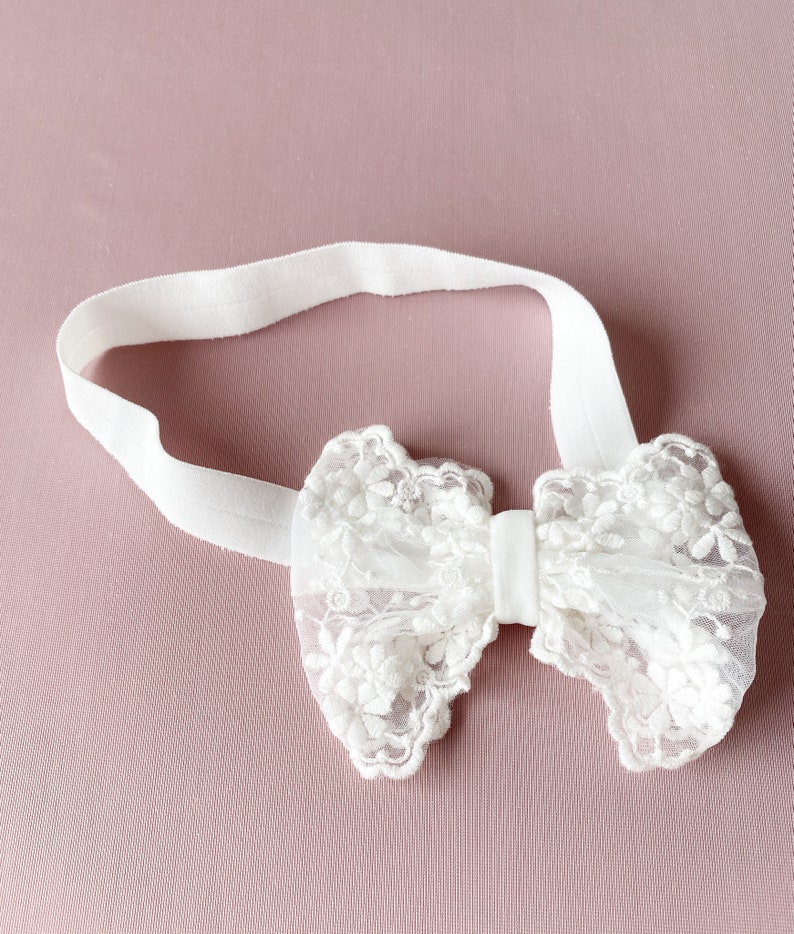 Baptism Headband For Baby Girl Headband Bow Lace Baby Girl Baptism Headband image 3