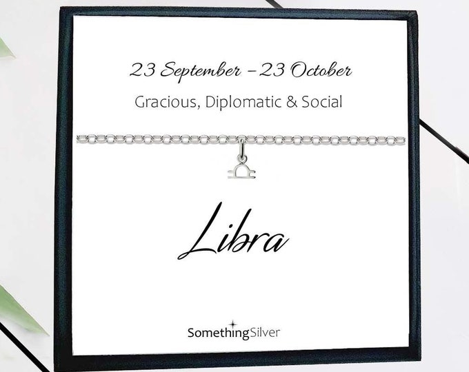 Libra Zodiac Bracelet 925 Sterling Silver, Jewellery Gift for Girl's, Women