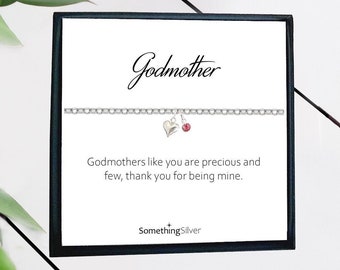 Godmother Gift Puffy Heart Bracelet with Swarovski Crystal Birthstone 925 Sterling Silver, Jewellery Gift for Women