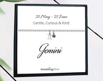 Gemini Zodiac Birthstone Bracelet 925 Sterling Silver, Birthstone Gift for Girl's, Women