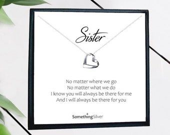 Sister Gift, Ribbon Heart Necklace 925 Sterling Silver, Jewellery Gift for Girl's, Gift for Women, Sister Necklace, Gift for Sister