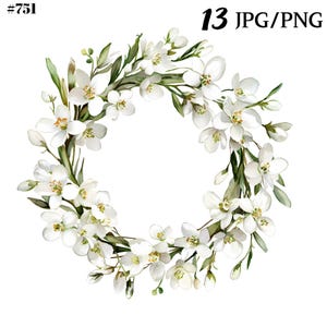 Clipart Couronne de printemps, impression de perce-neige, ensemble de cliparts Couronne de perce-neige pour travaux manuels de Pâques et décoration printanière.