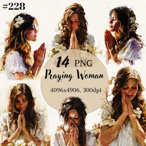 Watercolor Praying Woman, Clipart Bundle, Praying Woman, Transparent Background, Digital Clipart, Instant Download, Commercial Use