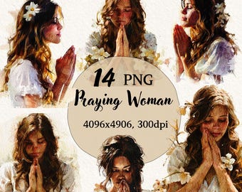 Watercolor Praying Woman, Clipart Bundle, Praying Woman, Transparent Background, Digital Clipart, Instant Download, Commercial Use