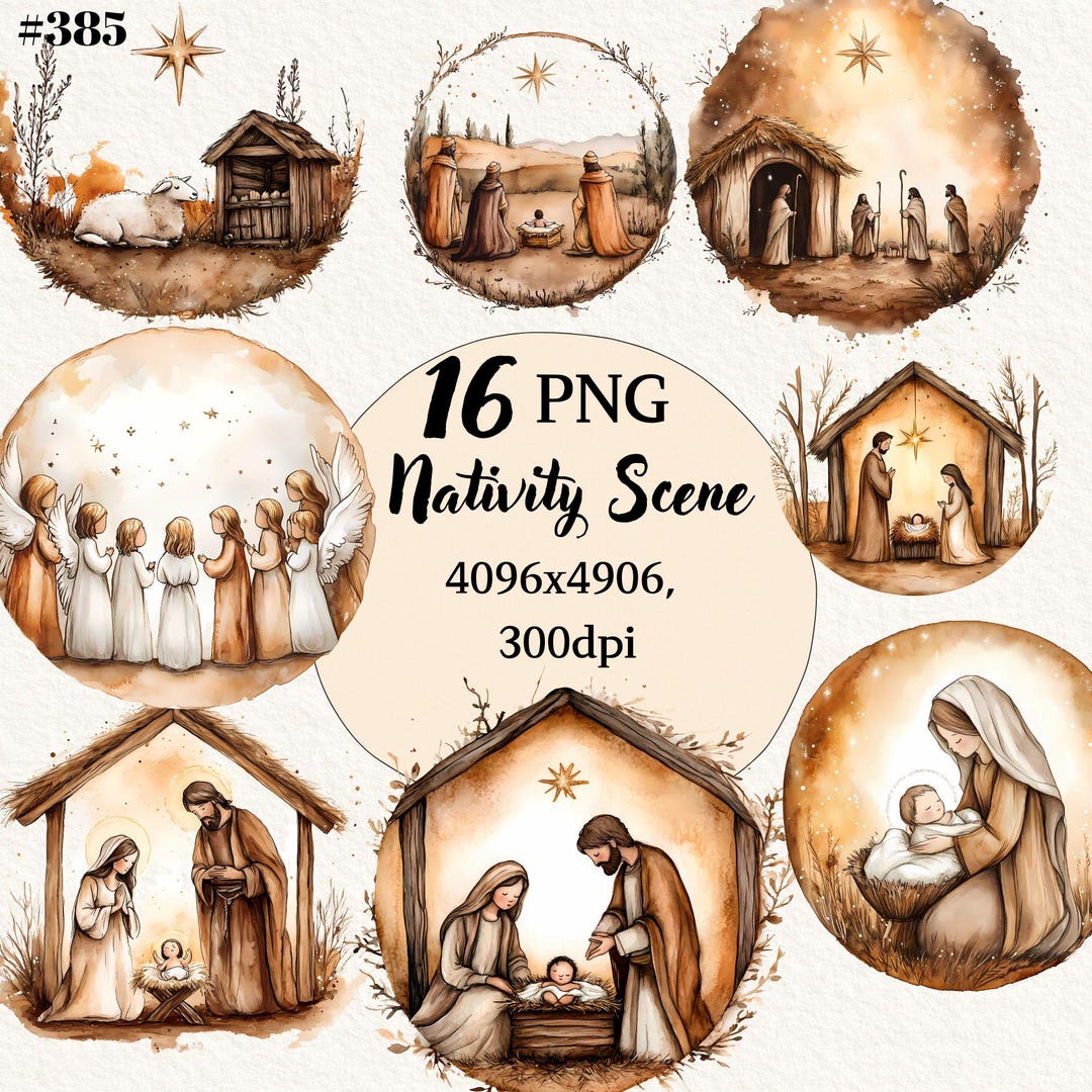 Nativity Set Clipart Bundle, Nativity Scene PNG, Transparent Background ...