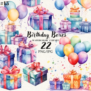 22 Aquarell Geburtstag Party vorhanden Luftballons Clipart Bundle, alles Gute zum Geburtstag Sammlung, vorhanden Illustrationen, sofortiger Download, kommerziell